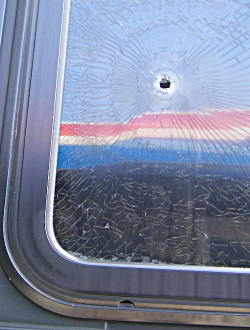 where bullet entered Greyhound bus, June 1, 2009