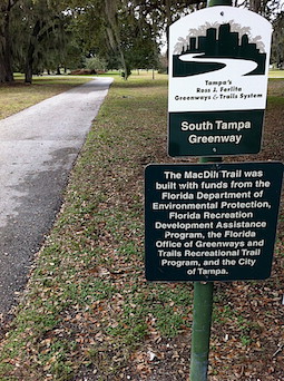 Sign for MacDill Trail. Gadsden Lake Park. Tampa, Florida