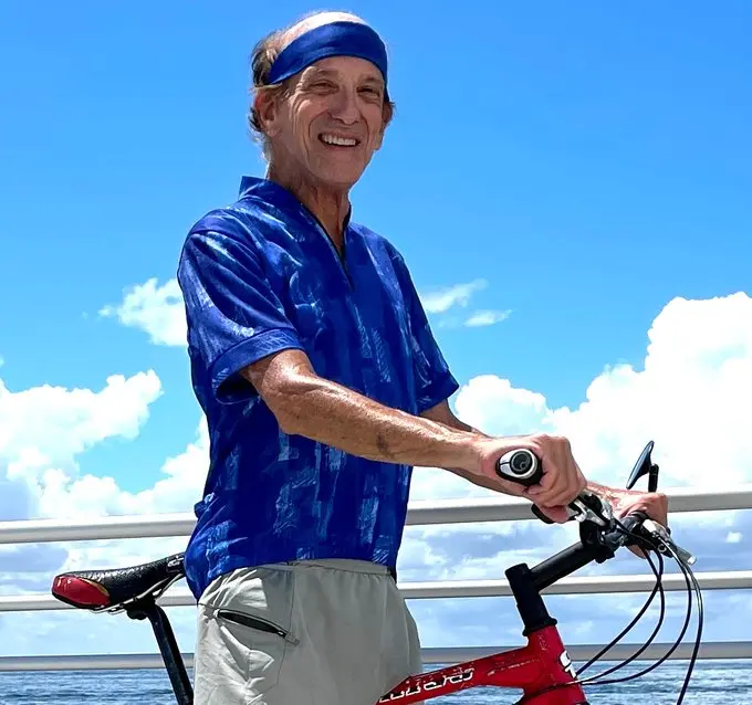 Mitchell D. Miller sitting on red GT RTS-3 bicycle at St. Pete Pier, St. Petersburg, Florida