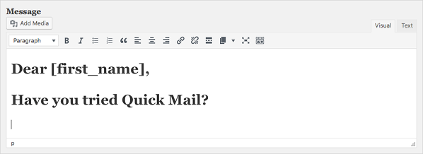 composing an email with a shortcode in Quick Mail
