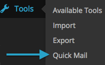 WordPress Tools menu with Quick Mail Plugin